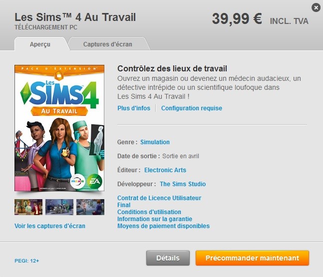 Sims 4 au travail origin