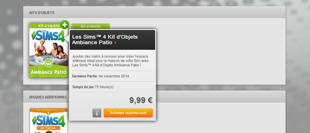Sims 4 ambiance patio dispo prix
