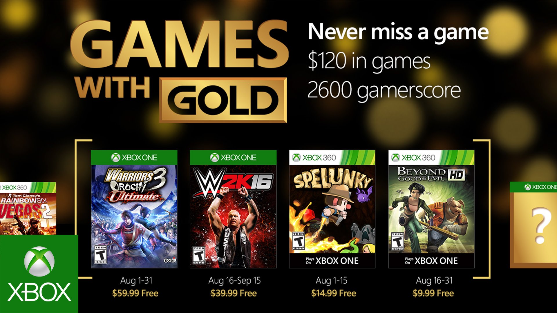 Games With Gold : Les jeux gratuits du mois d’août 2016
