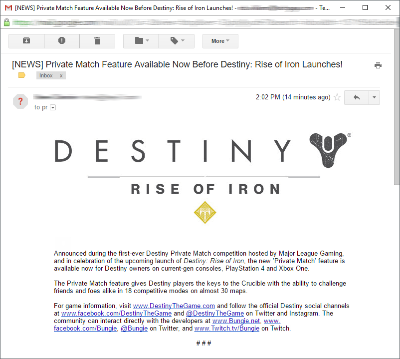 Destiny matchs privés