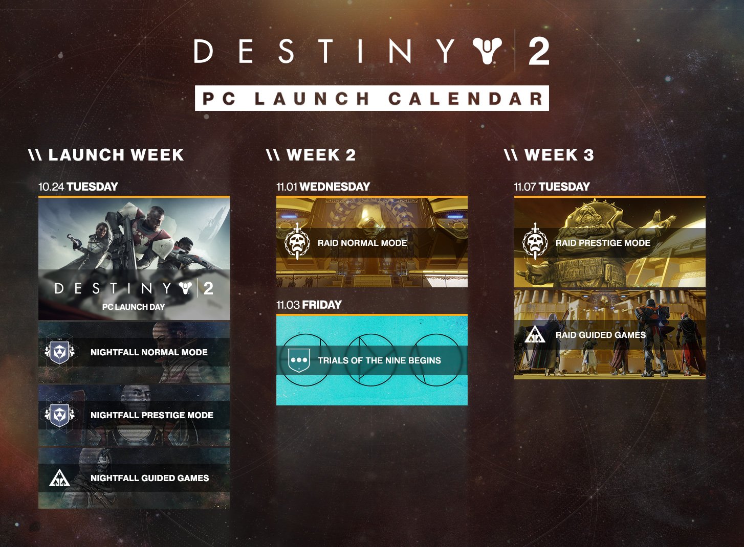 destiny 2 calendrier activités PC
