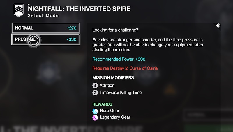 destiny 2 mode prestige bloqué