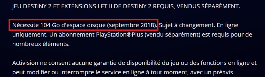 Destiny 2 taille disque