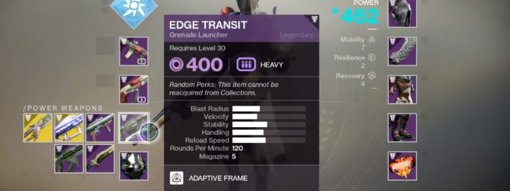 destiny 2 emplacement arme puissant