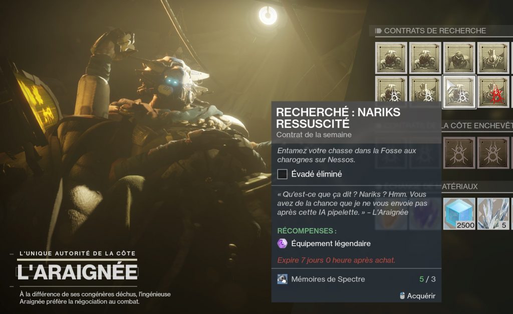 destiny 2 recherché nariks ressucité