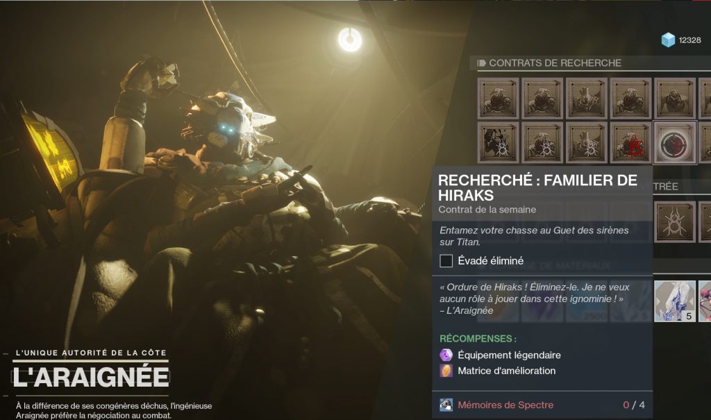 destiny contrat recherché Hiraks