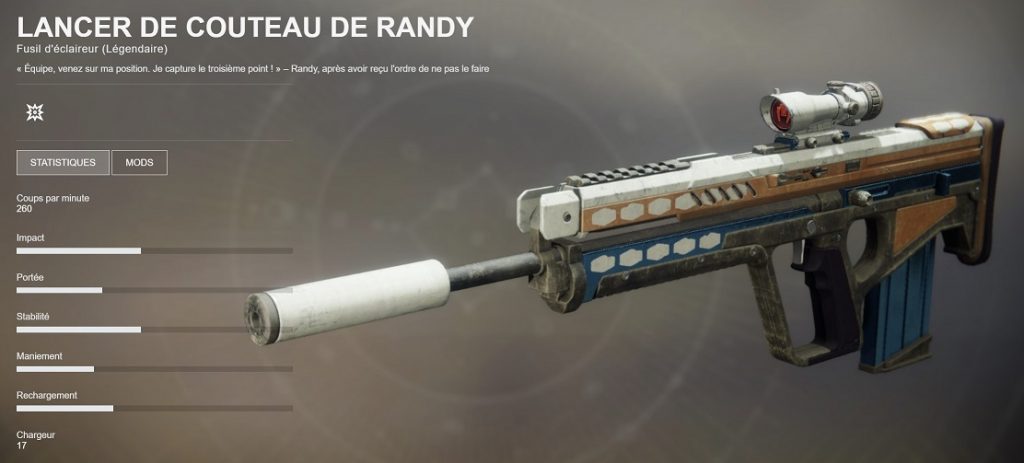 lancer couteau randy stats