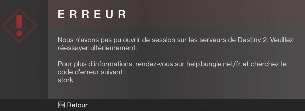 destiny 2 probleme de connexion 22 novembre