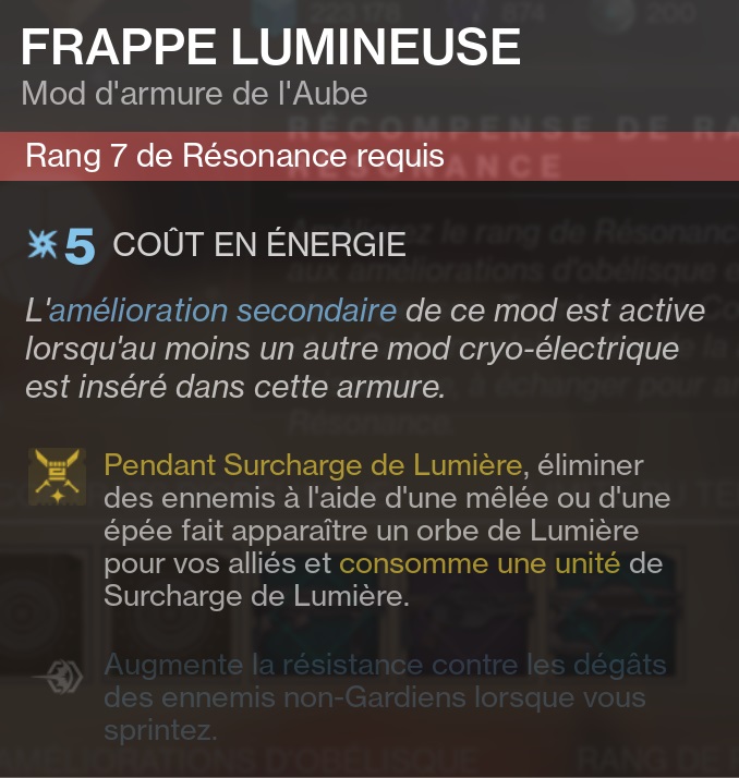 destiny 2 mods frappe lumineuse