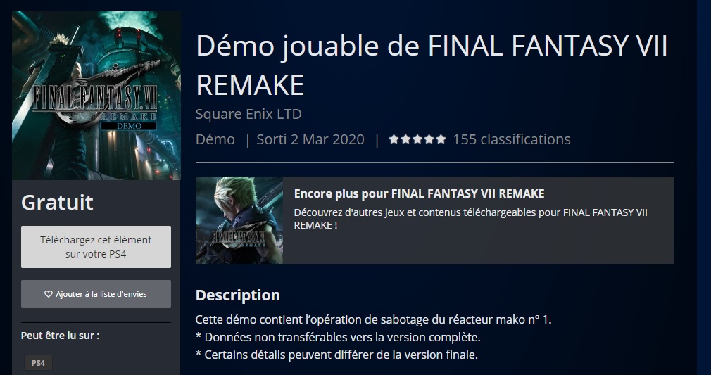 PS4 démo final fantasy 7 remake