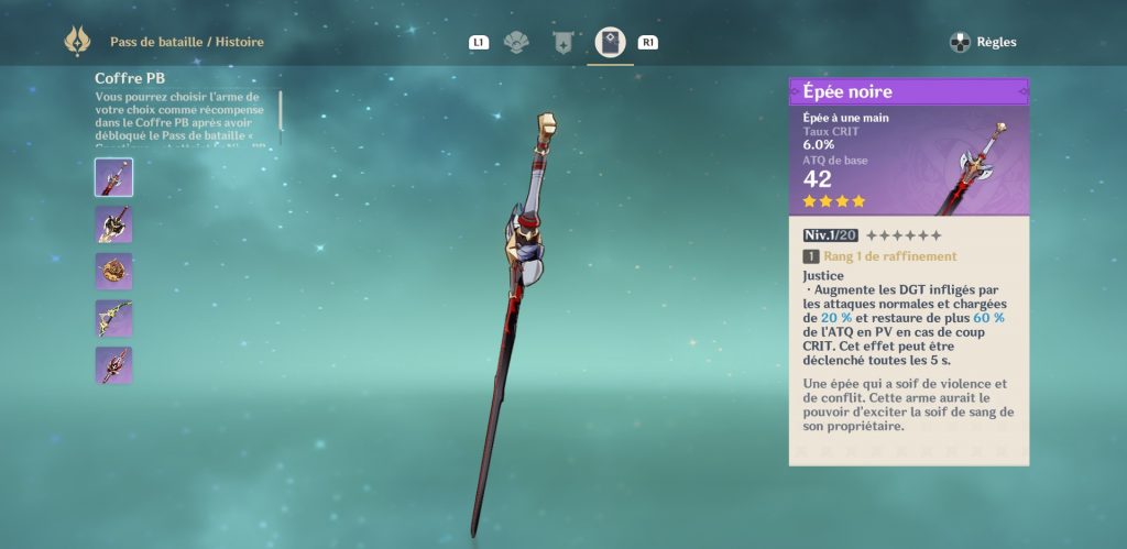 Genshin Impact armes pass de bataille