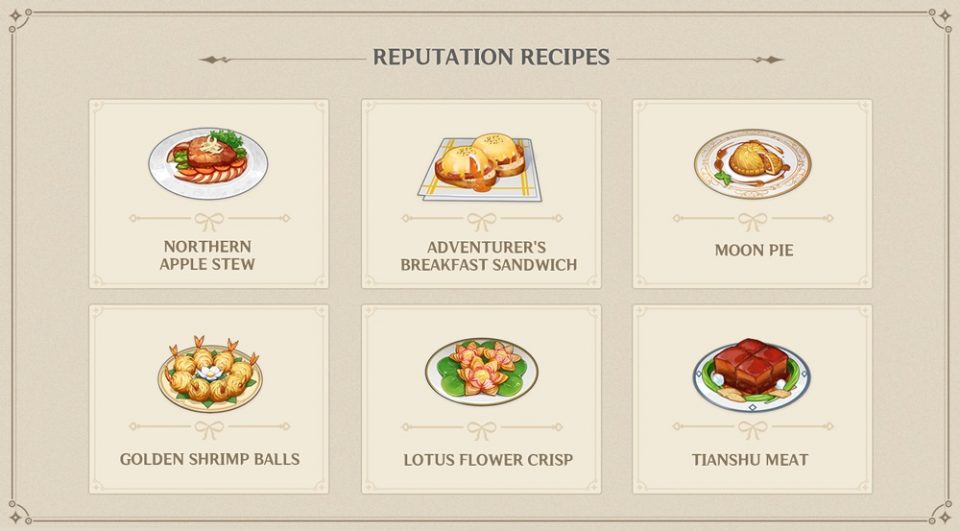 genshin impact recettes