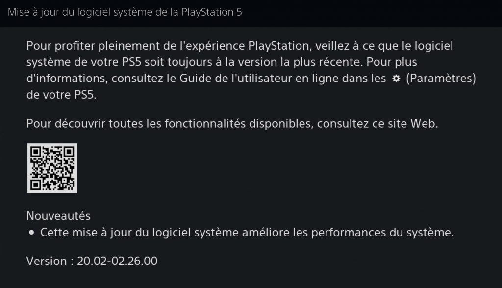 mise à jour systeme ps5 25 novembre