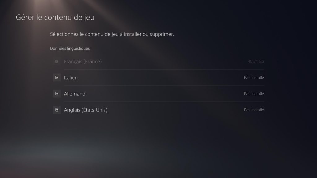 ps5 option installation jeux