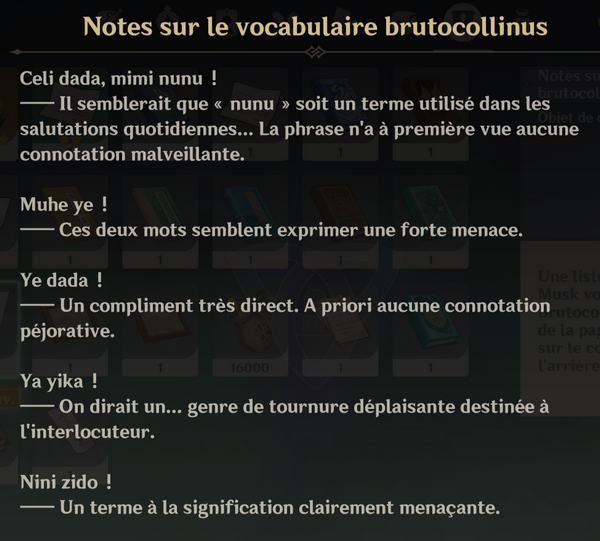 genshin impact vocabulaire brutocollinus