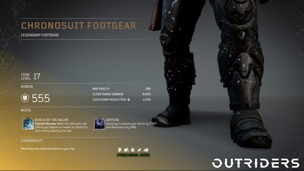 outriders armure légendaire chronosuit
