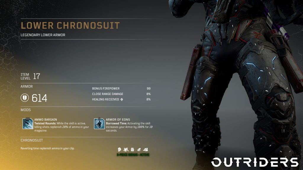 outriders armure légendaire chronosuit