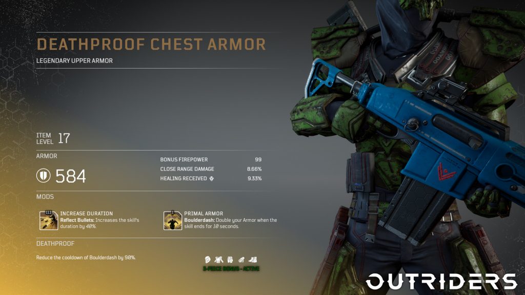 Outriders Armure légendaire Deathproof