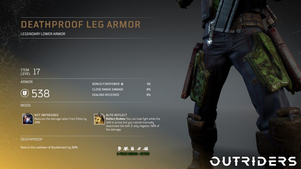 Outriders Armure légendaire Deathproof
