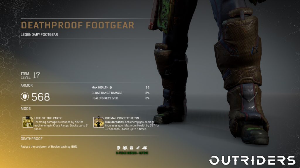 Outriders Armure légendaire Deathproof
