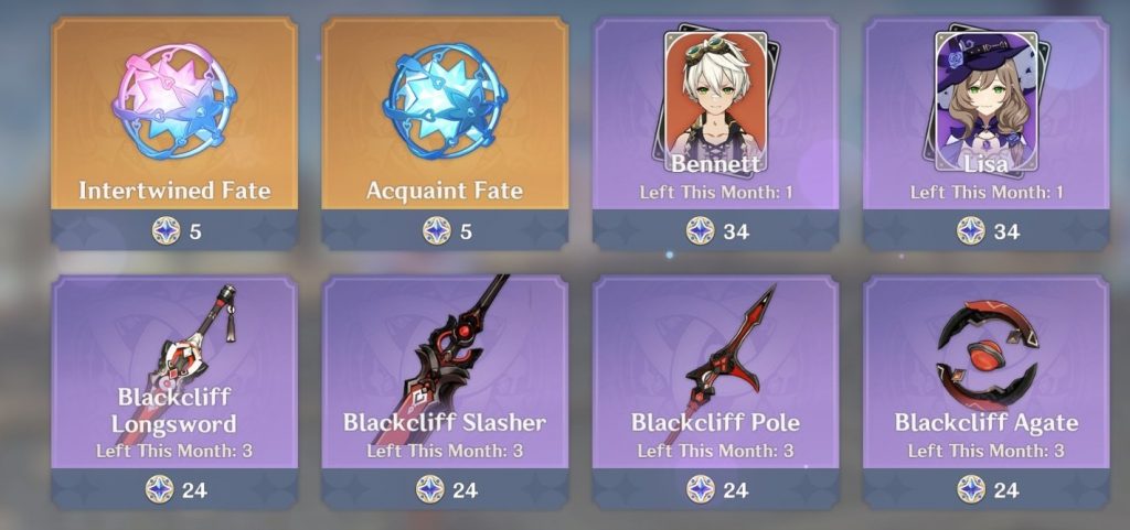 Genshin Impact Reset de la boutique Astéries (mai 2021)