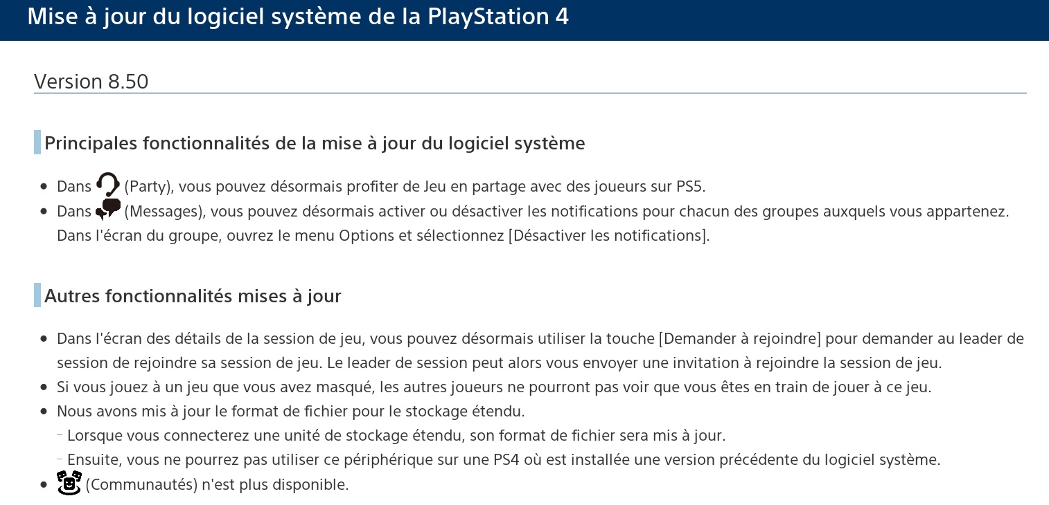 ps4 mise à jour systeme 8.50
