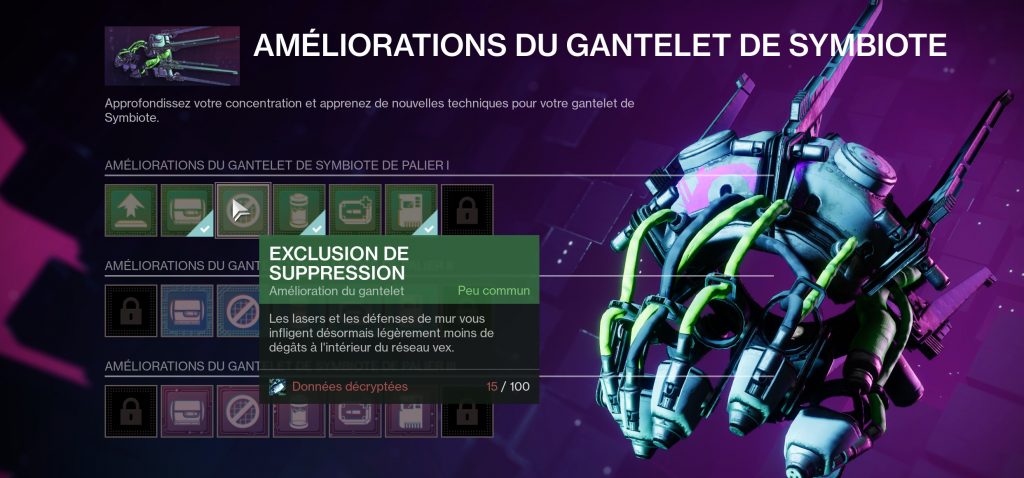 destiny 2 amélioration gant symbiote