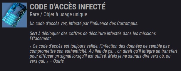 destiny 2 CODE D'ACCÈS INFECTÉ