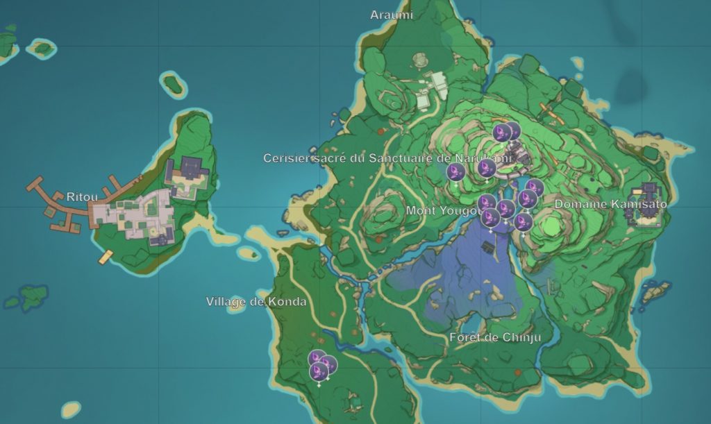 Herbes à sanglots Genshin Impact carte inazuma