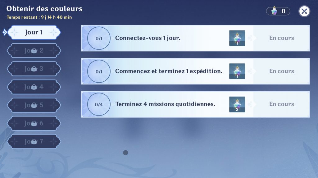 Genshin impact évènement web carnet de voyage