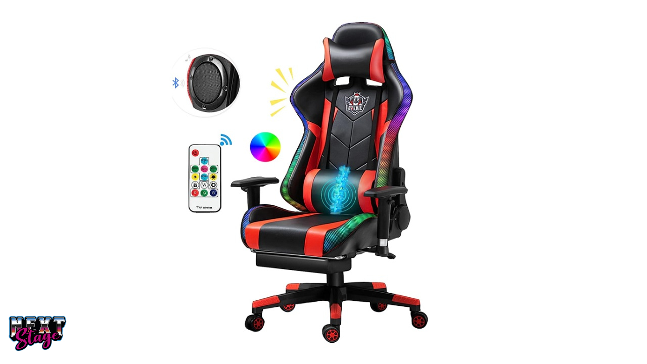 Chaise gamer de massage à LED et avec Bluetooth KUAW
