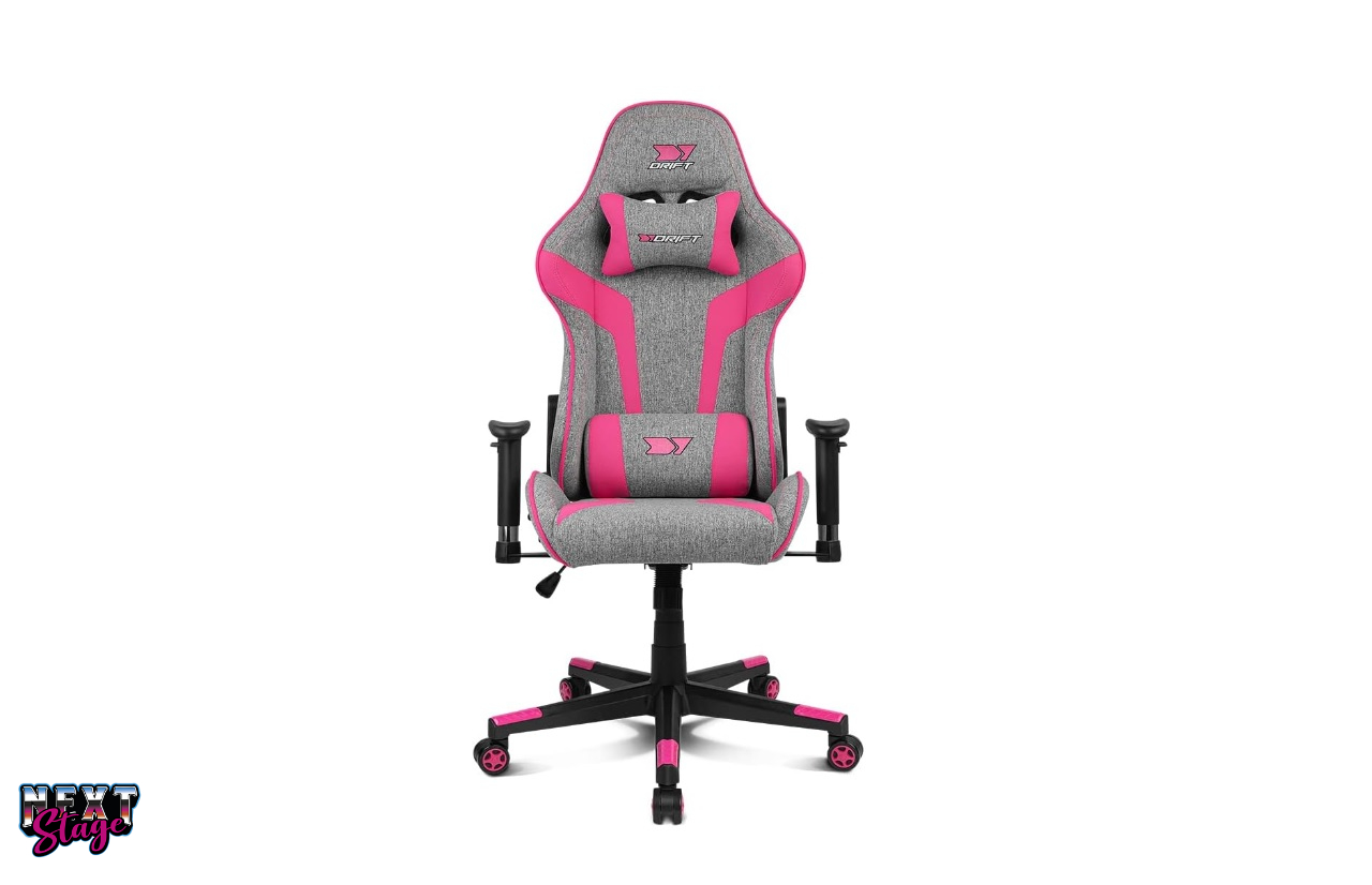 Chaise gaming gris et rose Drift