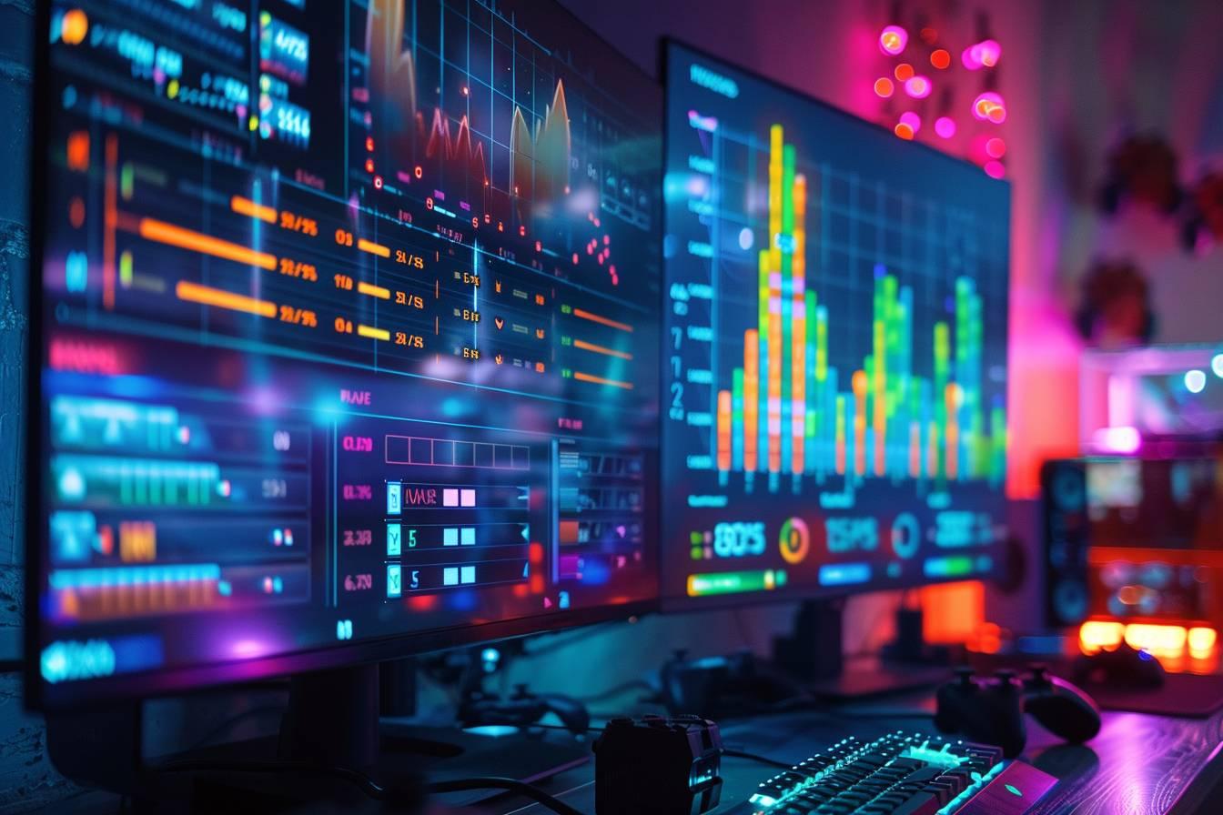 Écran d'ordinateur affichant des graphiques et des données boursières multicolores