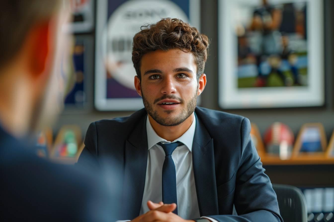 Portrait d'un jeune homme en costume et cravate dans un bureau