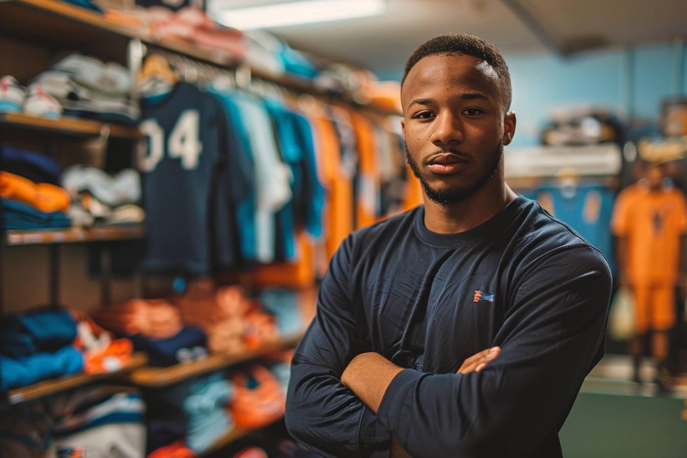 Portrait d'un jeune homme afro-américain dans un magasin de vêtements.