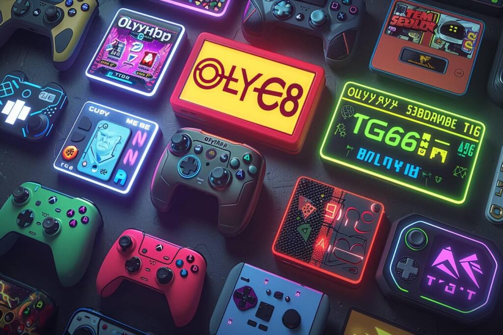 Une collection diversifiée de contrôleurs de jeux vidéo aux couleurs vives et designs originaux.