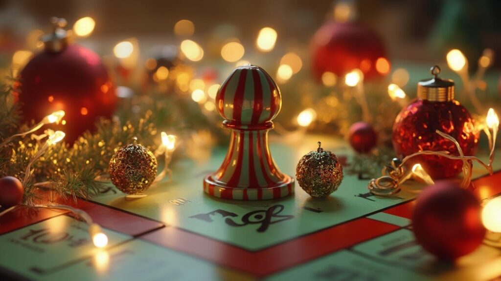 Décor de Noël avec boules colorées et lumineuses sur un plateau