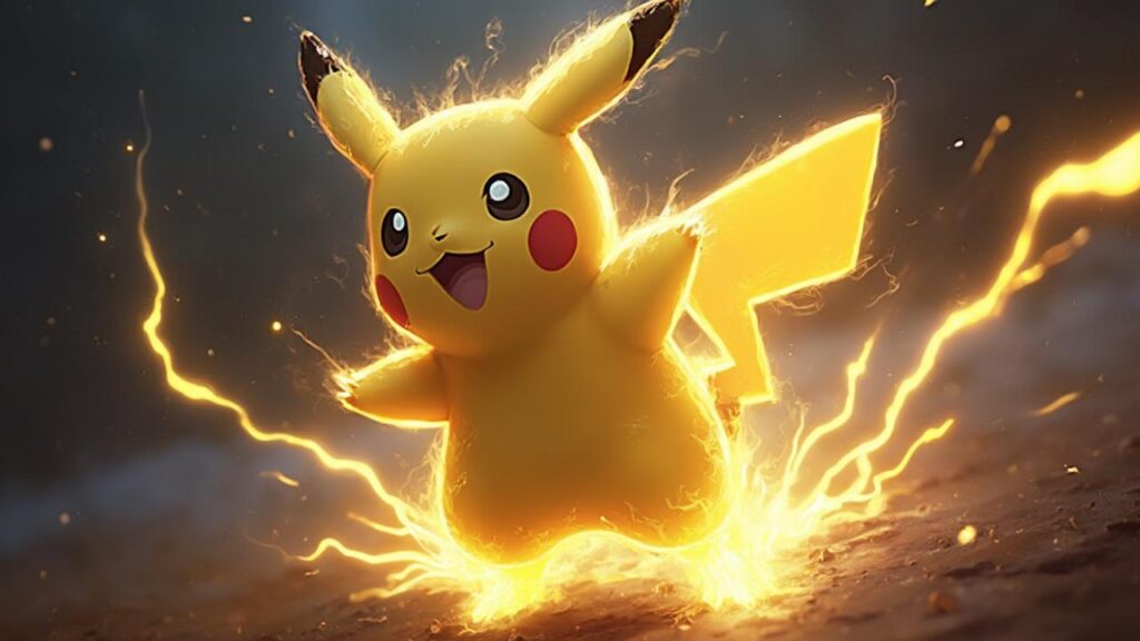 Pikachu, la célèbre créature Pokémon, étincelante de puissance électrique
