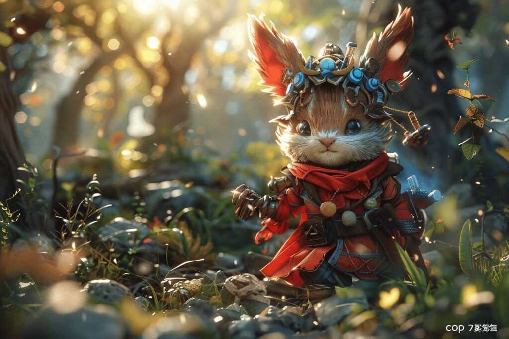 Un écureuil mignon habillé d'un costume fantastique dans un cadre forestier enchanteur.