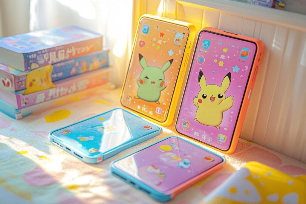Boîtiers de téléphone à motifs Pikachu jaunes, oranges et bleus