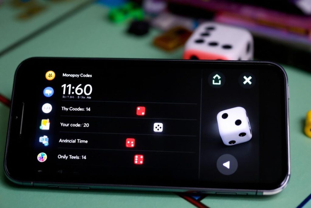 Écran de téléphone affichant un jeu de dés Monopoly