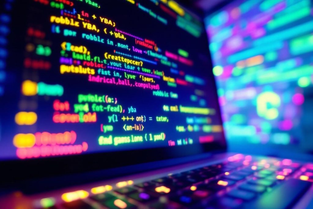 Écran d'ordinateur affichant du code source coloré en gros plan