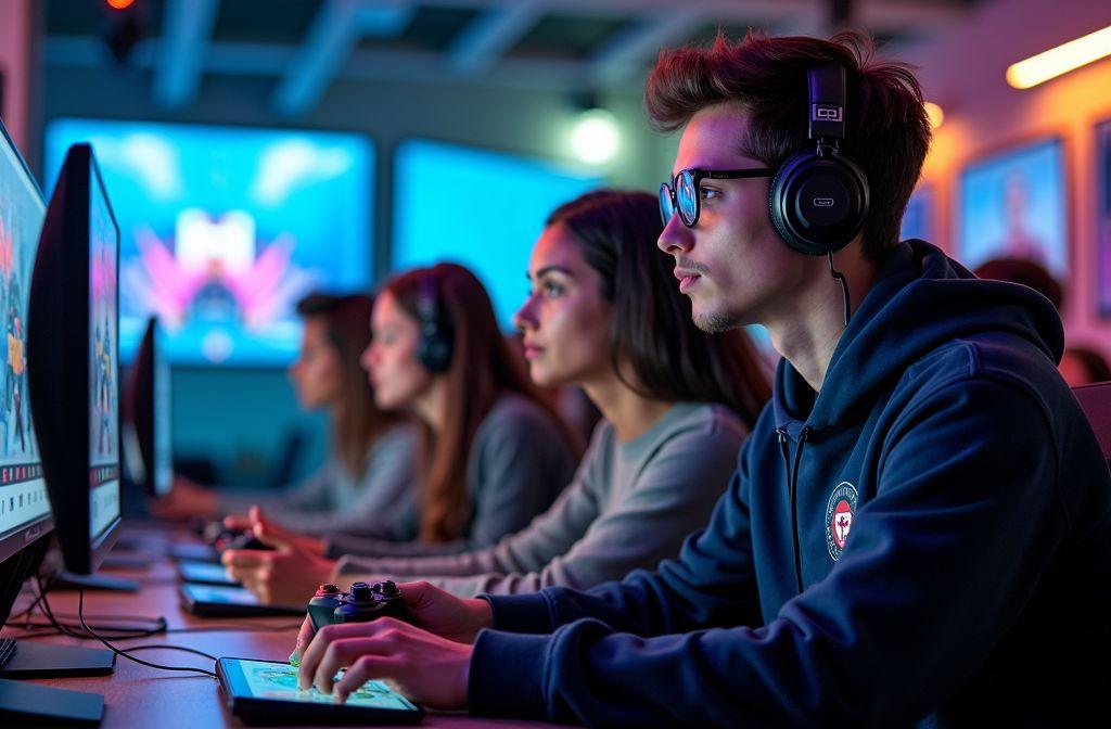 Plusieurs personnes jouant à des jeux vidéo sur ordinateur avec casques