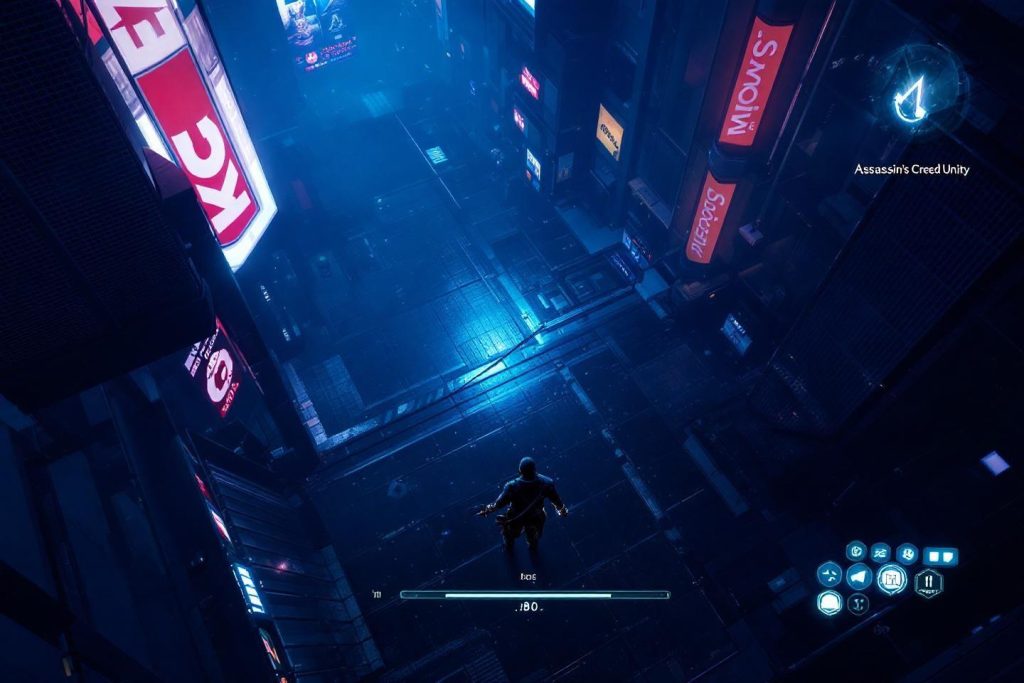 Personnage solitaire dans une ruelle futuriste néon bleue