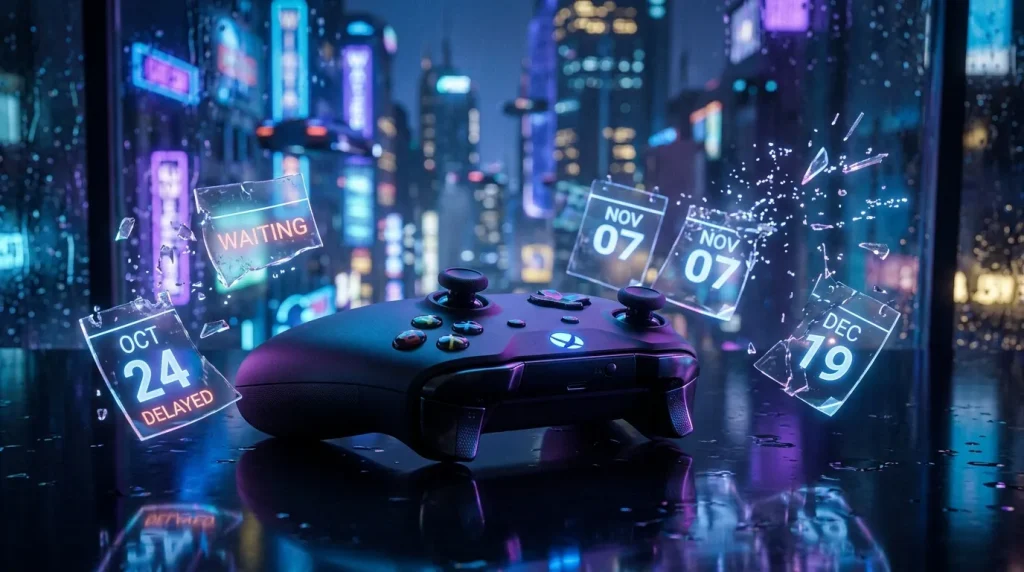 Manette de jeu avec dates de sortie futuristes en hologramme