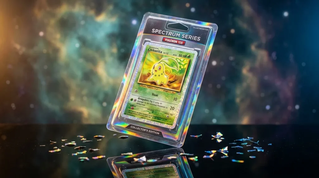 Carte Pokémon TCG Chikorita rare sous emballage holographique
