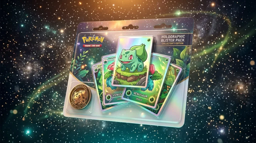 Boîte collector Pokémon avec cartes holographiques Venusaur brillantes