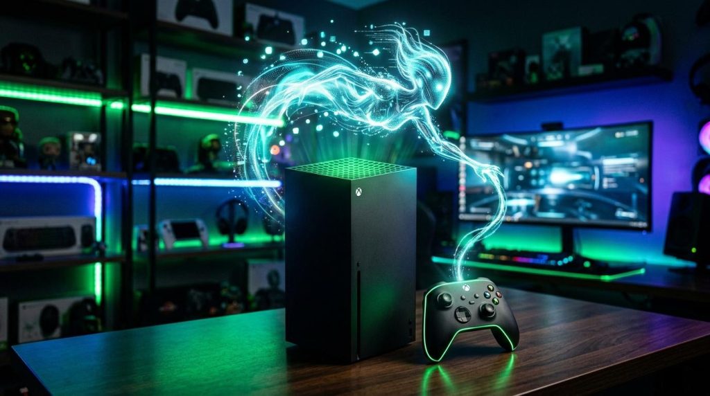 Xbox Series X avec manette dans setup gaming éclairé néon