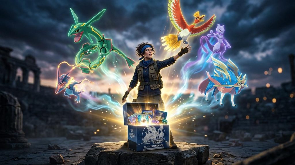 Jeune dresseur évoquant des Pokémon légendaires brillants