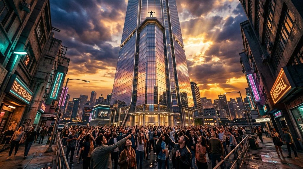 Multitude de personnes dans une rue urbaine au coucher soleil doré